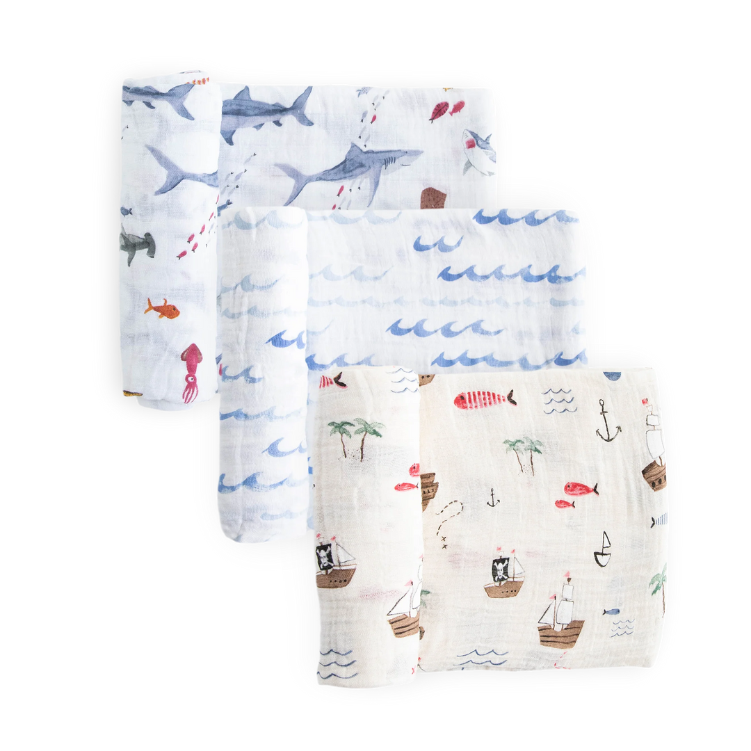 Shark Cotton Muslin Swaddles 3PK