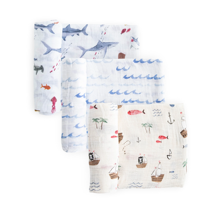 Shark Cotton Muslin Swaddles 3PK
