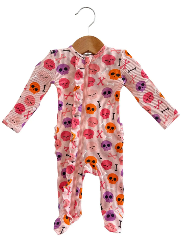 Candy Skulls Footie - Pink