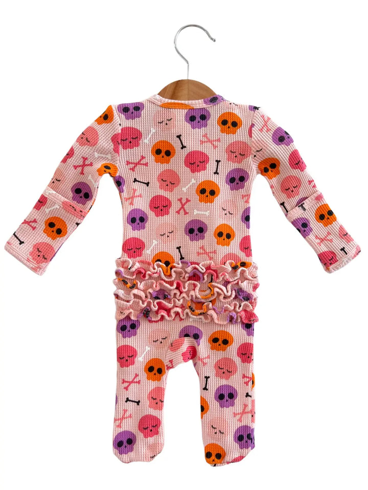Candy Skulls Footie - Pink