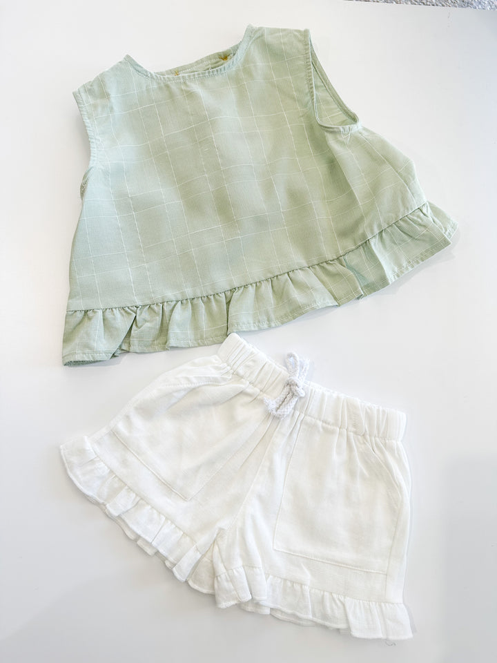 Top/Short Set - Sage Grid