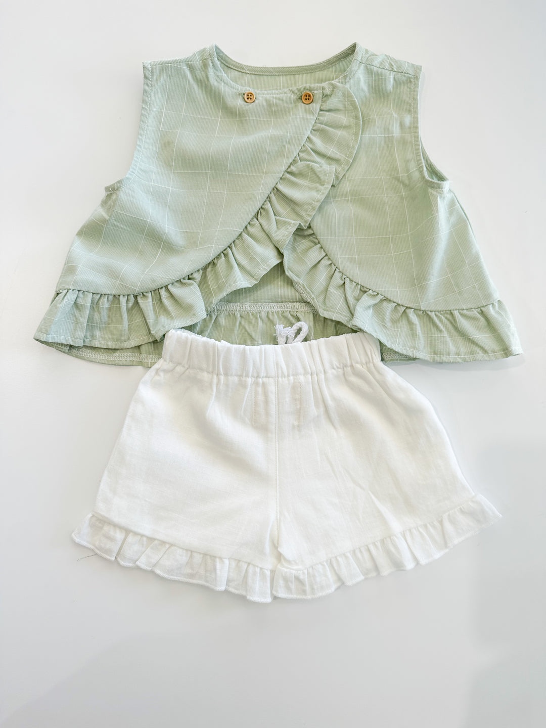 Top/Short Set - Sage Grid