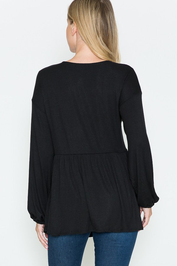 Black Lace-Up Baby Doll Top