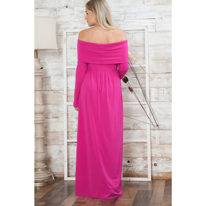 Fuchsia Off Shoulder Maxi Dress